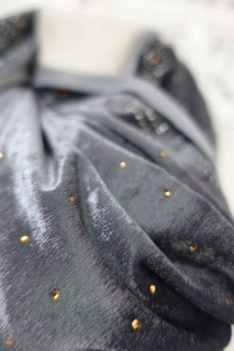 Slate Grey With Diamante Stones Dupatta - New