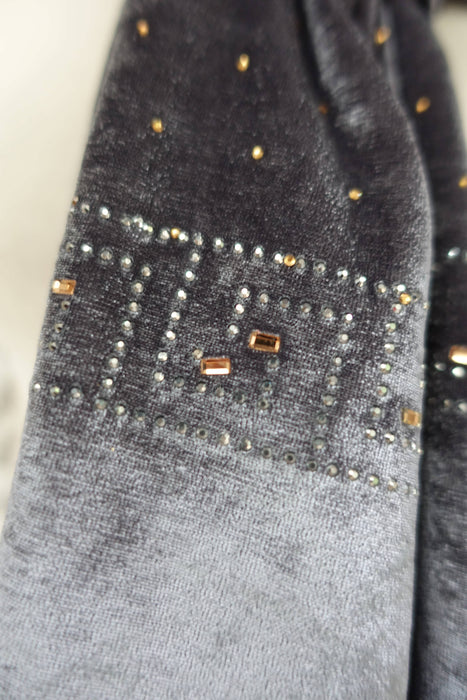 Slate Grey With Diamante Stones Dupatta - New