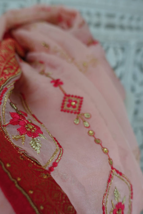 Soft Pink And Red Voile Dupatta - New