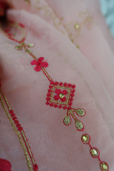 Soft Pink And Red Voile Dupatta - New