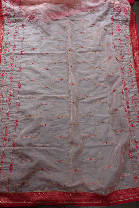 Soft Pink And Red Voile Dupatta - New