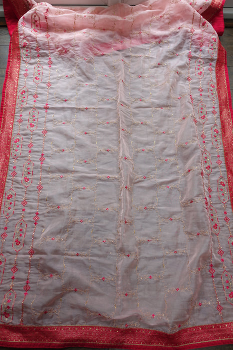 Soft Pink And Red Voile Dupatta - New