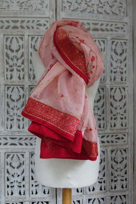 Soft Pink And Red Voile Dupatta - New