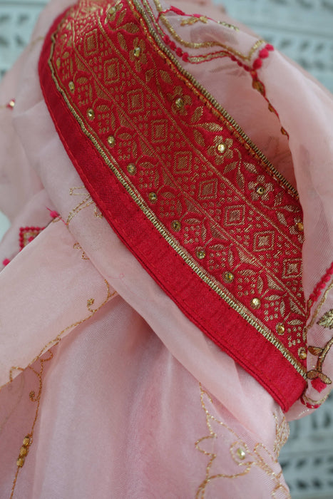 Soft Pink And Red Voile Dupatta - New