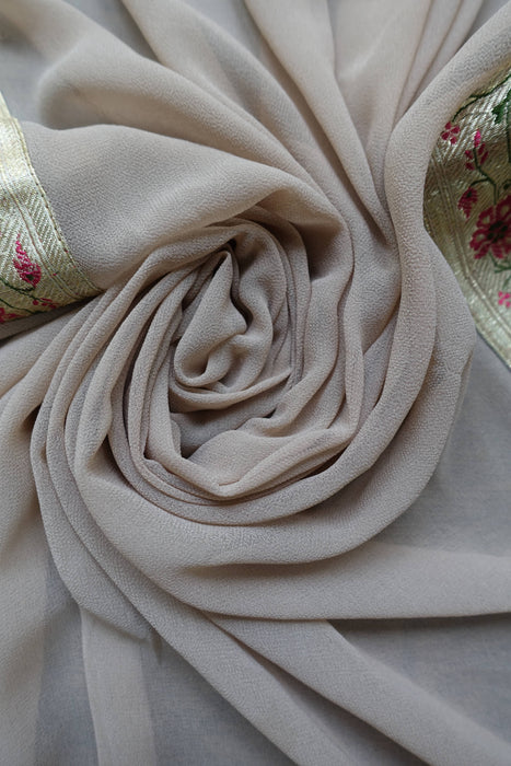 Beige With Floral Banarsi Border - New