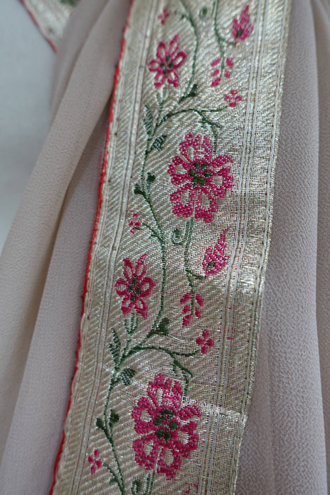Beige With Floral Banarsi Border - New
