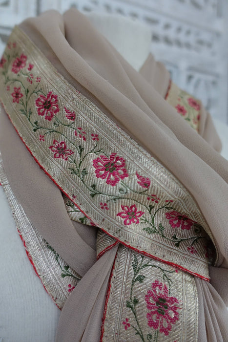 Beige With Floral Banarsi Border - New