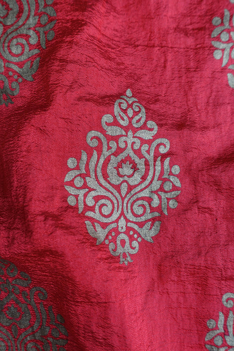Red Silk Blend Gold Block Print - New