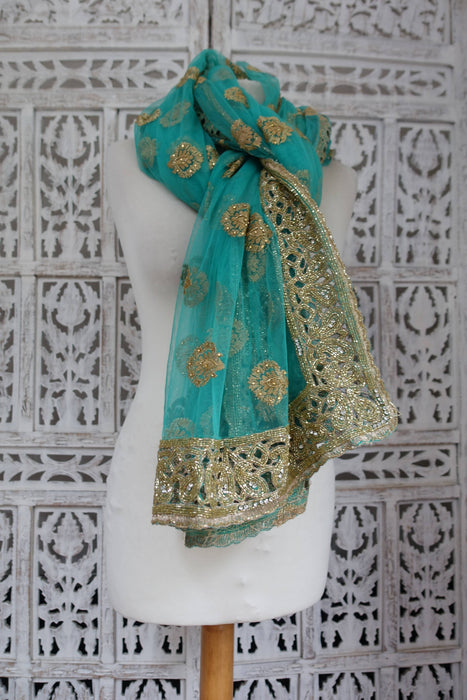 Aqua Blue Heavy Cutwork Dupatta - New