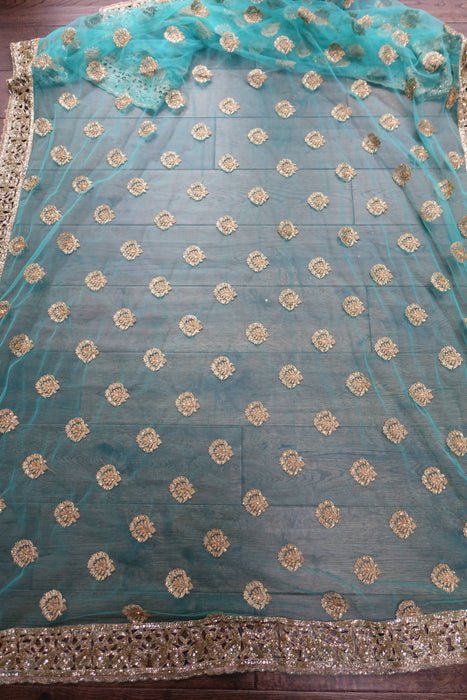 Aqua Blue Heavy Cutwork Dupatta - New