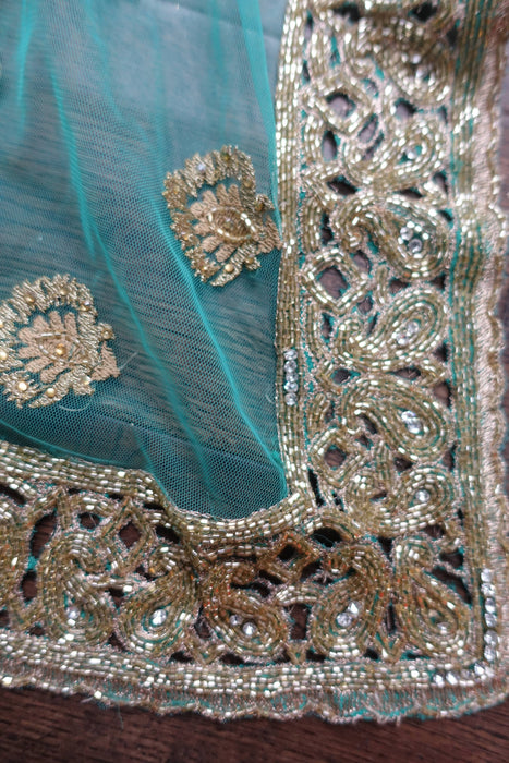 Aqua Blue Heavy Cutwork Dupatta - New