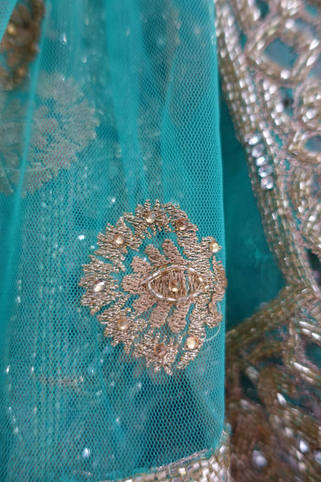 Aqua Blue Heavy Cutwork Dupatta - New