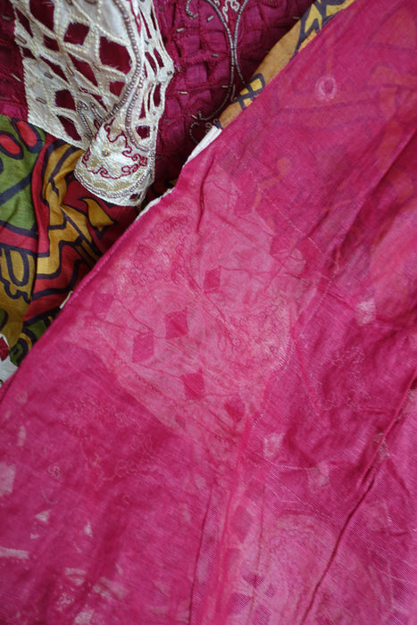Maroon And Printed Silk Tissue Silk Vintage Dupatta - New