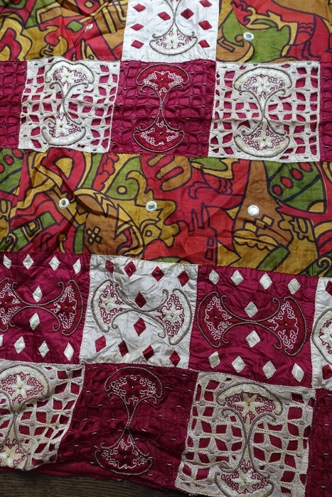 Maroon And Printed Silk Tissue Silk Vintage Dupatta - New