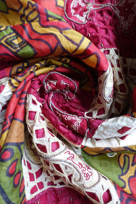 Maroon And Printed Silk Tissue Silk Vintage Dupatta - New