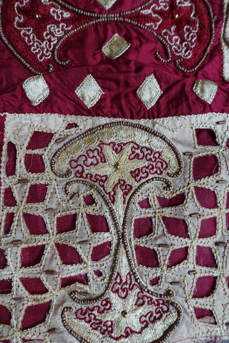 Maroon And Printed Silk Tissue Silk Vintage Dupatta - New