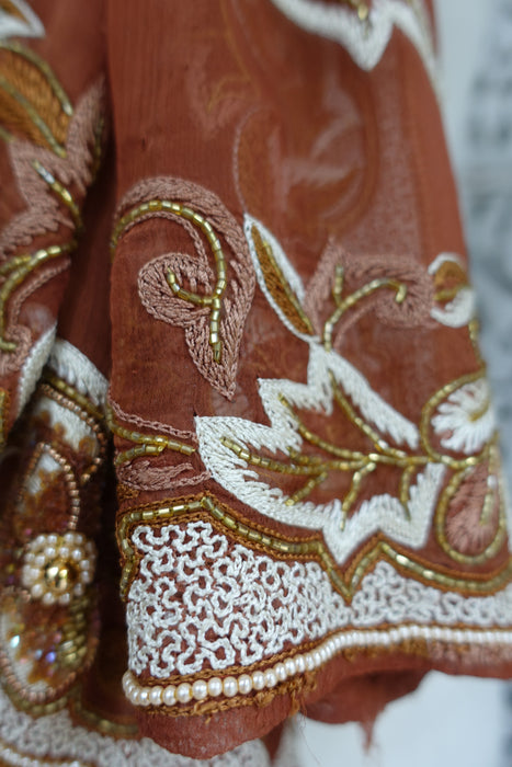 Brown Vintage Embellished Dupatta - New