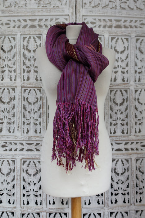 Purple Stripe Cotton Tasselled Dupatta - New