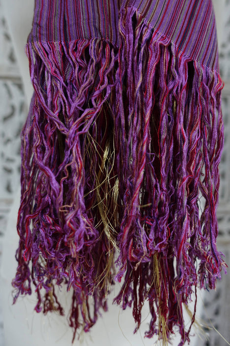 Purple Stripe Cotton Tasselled Dupatta - New