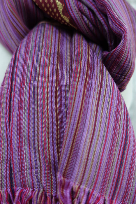 Purple Stripe Cotton Tasselled Dupatta - New