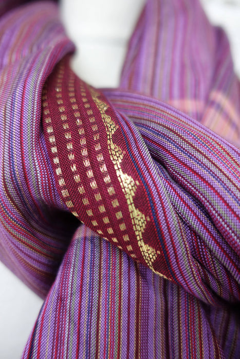 Purple Stripe Cotton Tasselled Dupatta - New