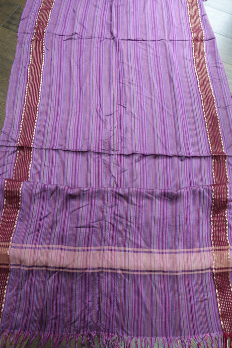 Purple Stripe Cotton Tasselled Dupatta - New