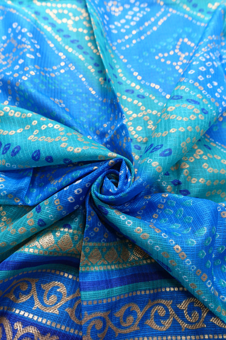 Blue And Gold Printed Dupatta - New