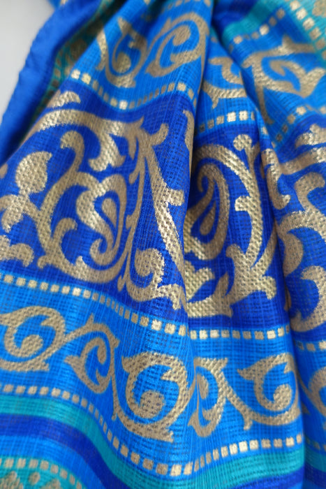 Blue And Gold Printed Dupatta - New