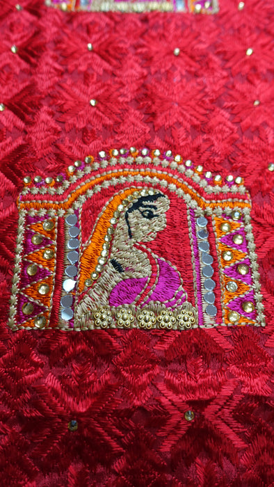 Red Phulkari Wedding Dupatta With Doli Images - New