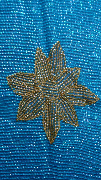 Blue Sequinned Floral Vintage Dupatta - New