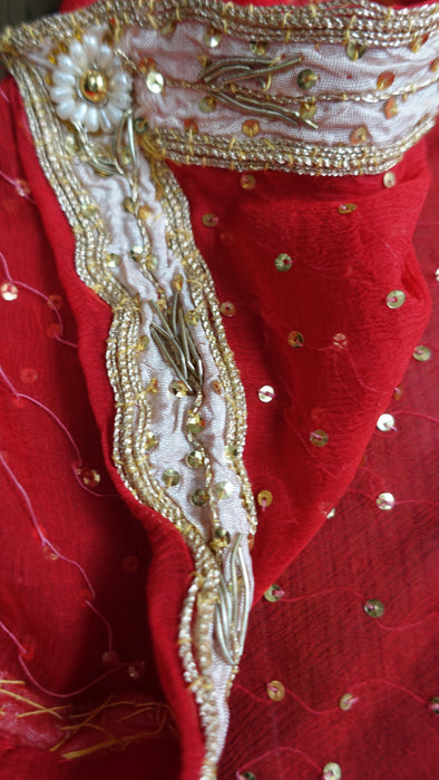 Red Chiffon Vintage Wedding Dupatta - Preloved