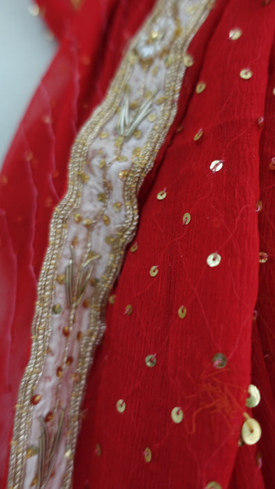 Red Chiffon Vintage Wedding Dupatta - Preloved