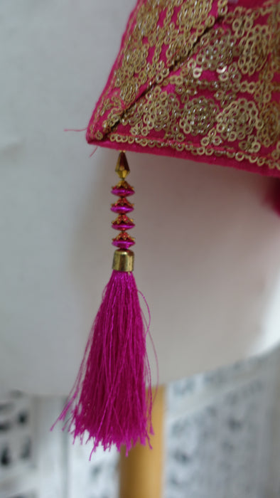 Pink Bandhani Dupatta With Gold Braid And Tassels - New