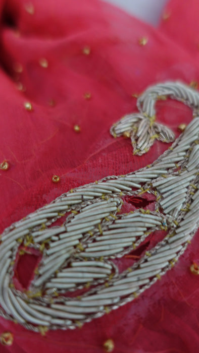 Peachy Orange Vintage Zardosi Paisley Dupatta - New