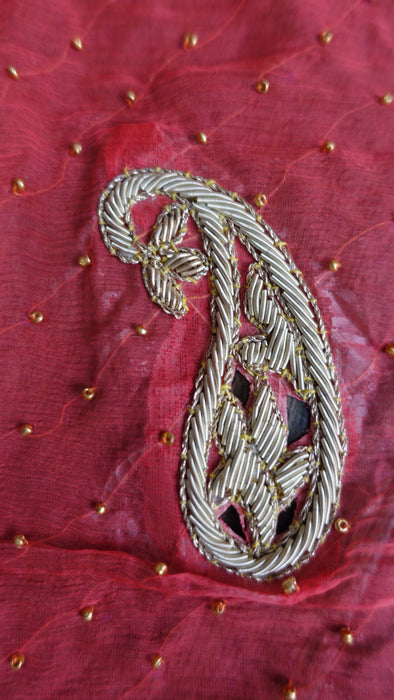 Peachy Orange Vintage Zardosi Paisley Dupatta - New