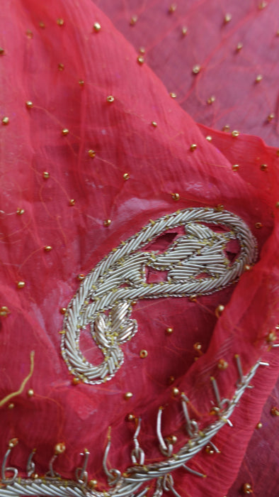 Peachy Orange Vintage Zardosi Paisley Dupatta - New