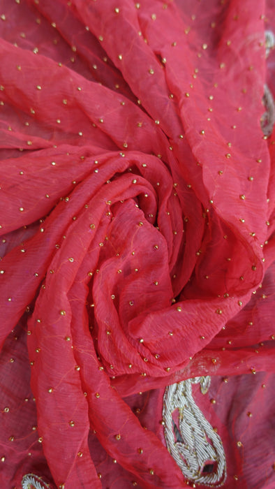 Peachy Orange Vintage Zardosi Paisley Dupatta - New