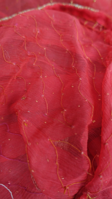 Peachy Orange Vintage Zardosi Paisley Dupatta - New