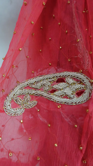 Peachy Orange Vintage Zardosi Paisley Dupatta - New