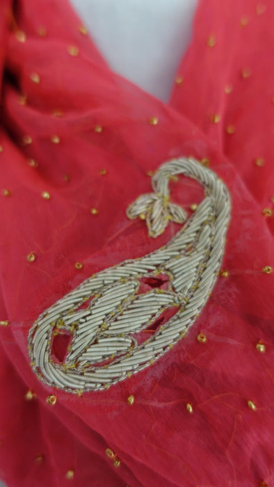 Peachy Orange Vintage Zardosi Paisley Dupatta - New