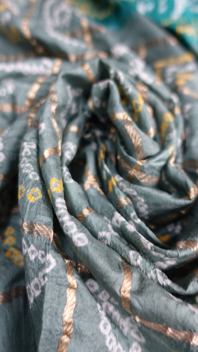 Teal And Jade Bandhani Silk Dupatta - New