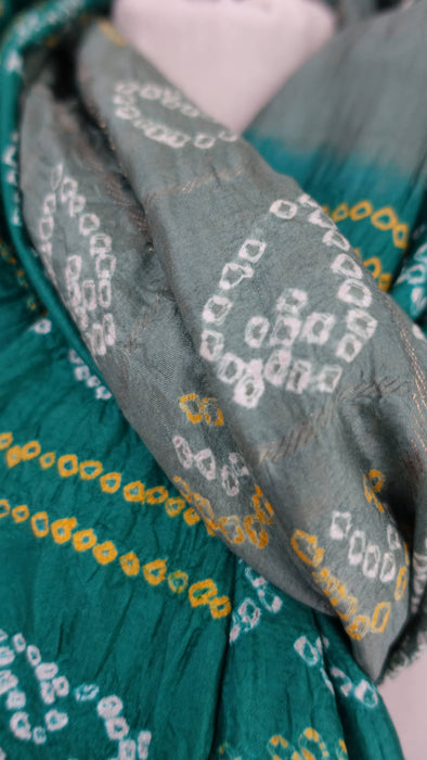 Teal And Jade Bandhani Silk Dupatta - New
