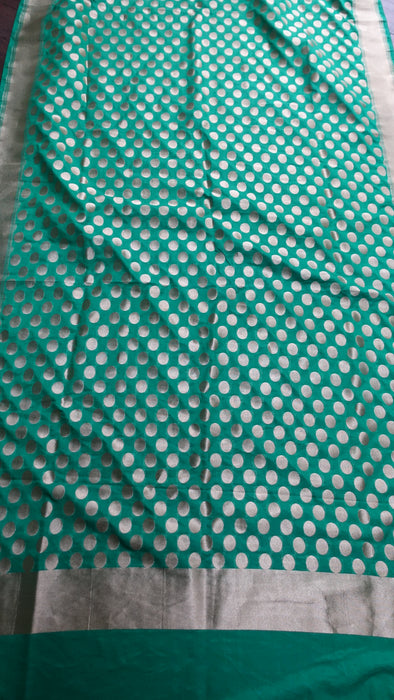 Green And Gold Spot Banarsi Dupatta - New