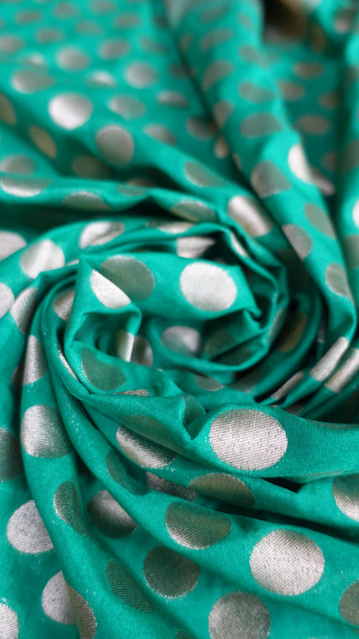 Green And Gold Spot Banarsi Dupatta - New