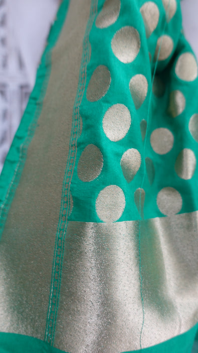 Green And Gold Spot Banarsi Dupatta - New