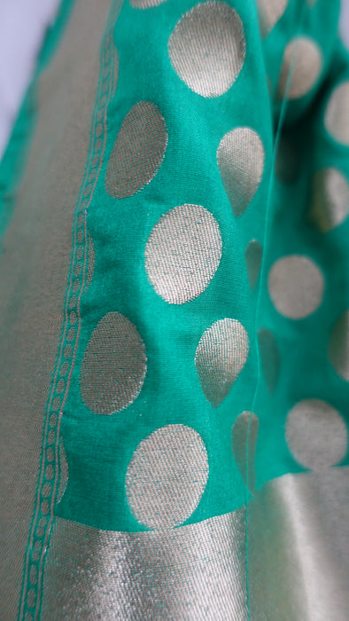 Green And Gold Spot Banarsi Dupatta - New