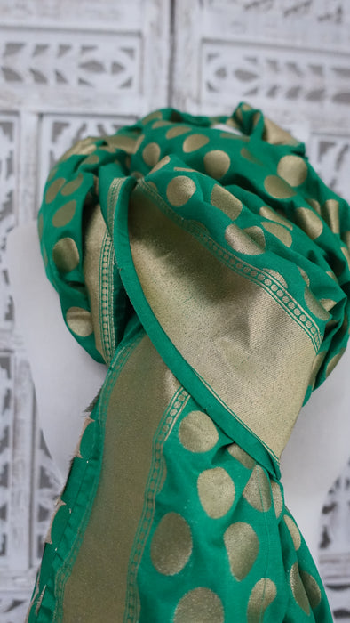 Green And Gold Spot Banarsi Dupatta - New
