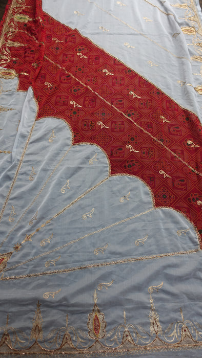 Red And White Vintage Dupatta - New