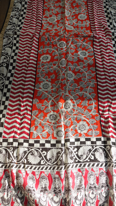 Black And Red Cotton Silk Printed Dupatta - New