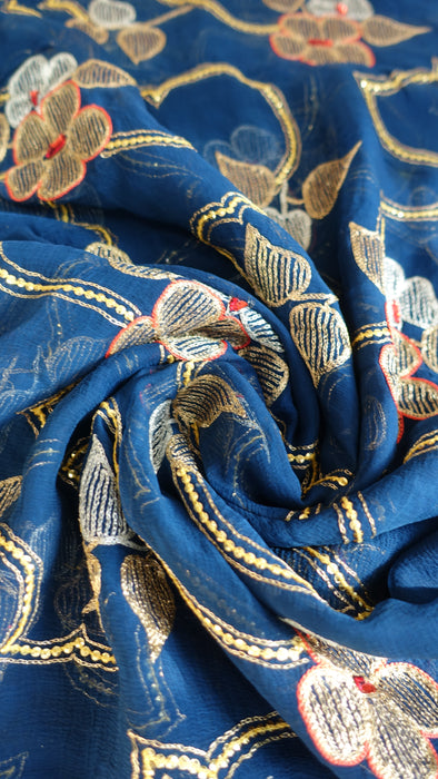 Navy Blue Vintage Chiffon Embellished Dupatta - New
